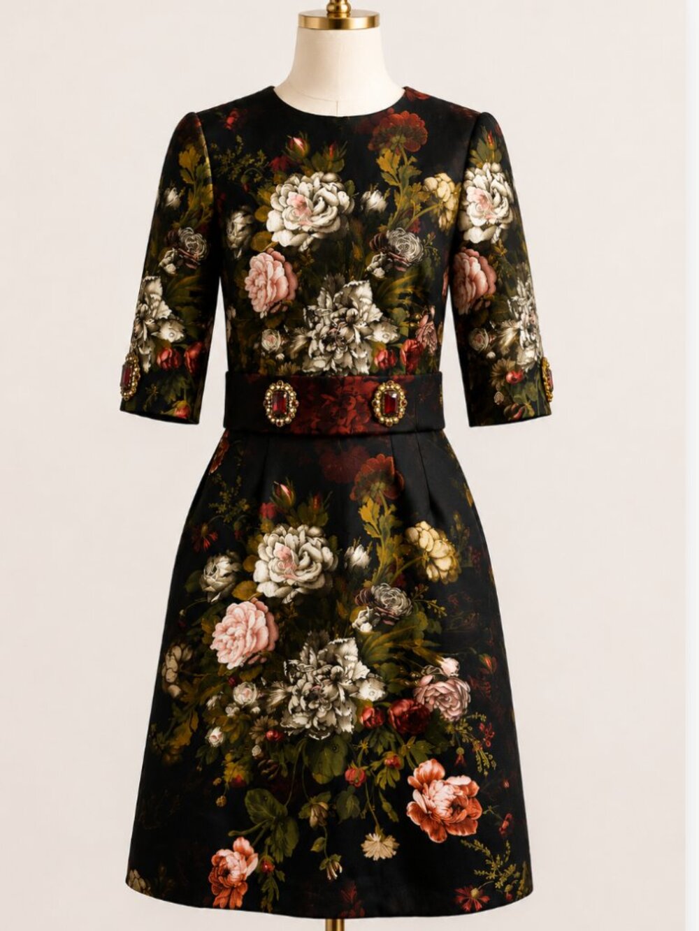 Dolce & Gabbana NWT Wearable Art Floral Brocade Dress IT 36 Jeweled Waist Italy